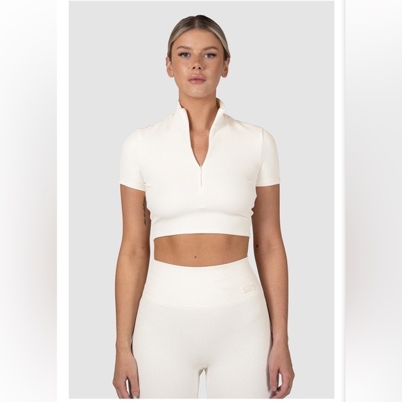NAMA Toronto ivory ribbed workout set high waist leggings and zip crop top SZ 2X - Picture 4 of 8